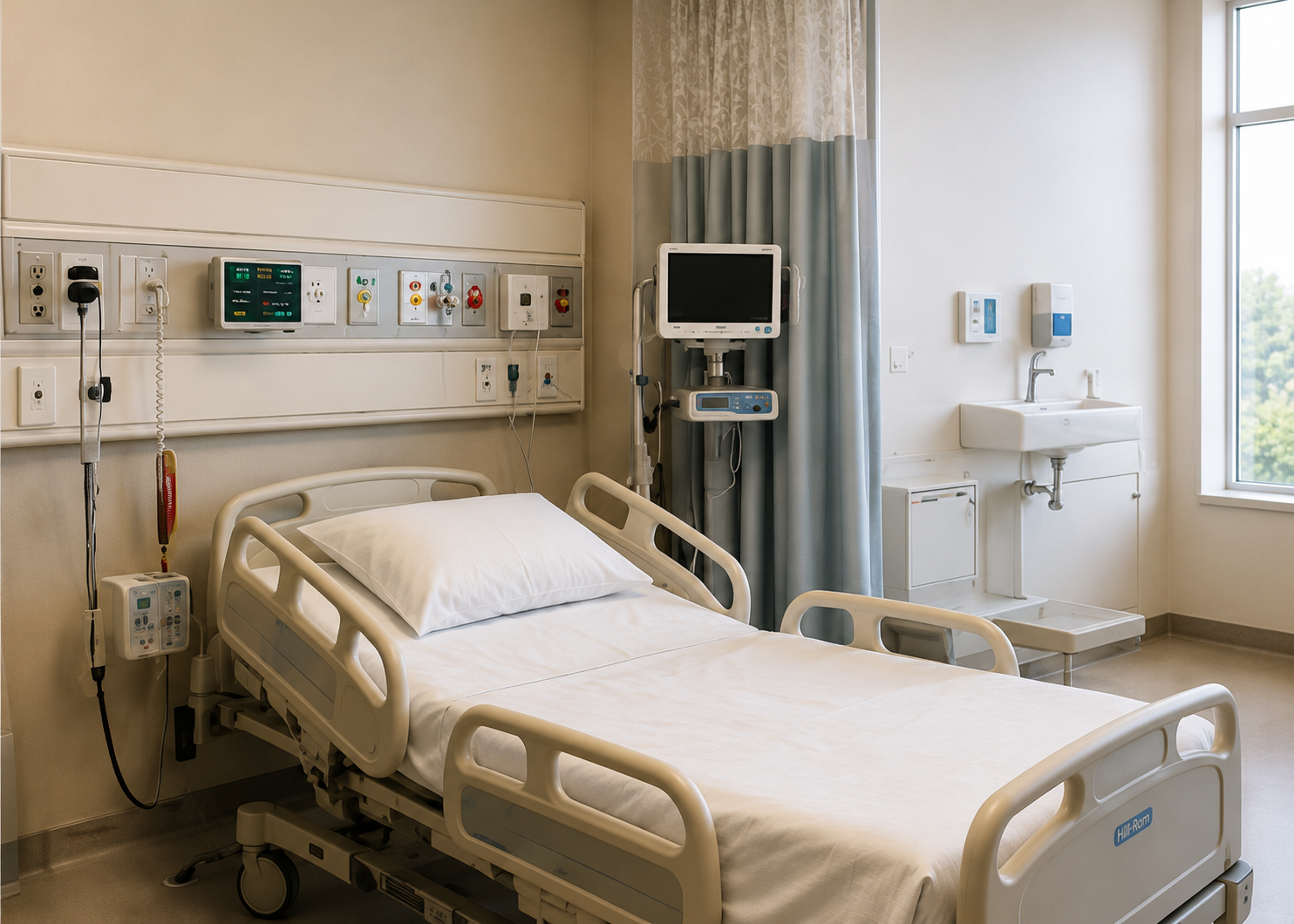 Hospital patient room with cooling and HVAC support