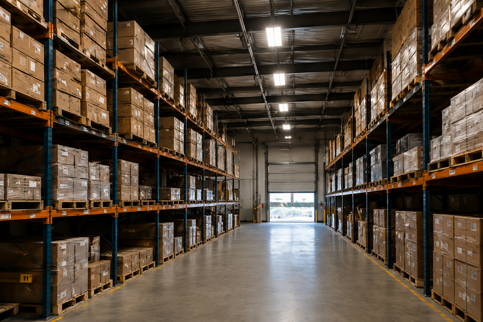 Warehouse aisle fitted with portable cooling solutions